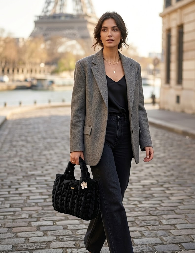 ##Il Paris – Borsa Chunky Velvet Nero Onyx##